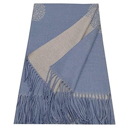 World of Shawls WINTER WARMER Reversible Thick Long Mulberry Tree Print Fashion Scarf Blanket Wrap (Denim Blue/Grey)