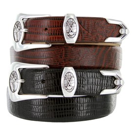 Monterey Italian Calfskin Leather Designer Dress Golf Belt 1-1/8"(30mm) Wide (Alligator Black, 40)