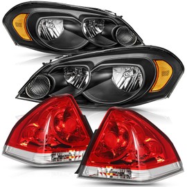 TUSDAR Headlight and Tail Light Assembly Pair Set For 2006 to 2013 Chevy Impala Halogen Type Outer Rear Taillight Assembly OE Direct Replacement Brake Tail Lamp LH+RH Black
