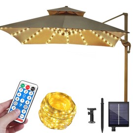 Solar Parasol Fairy Lights, 104 LEDs, Solar Parasol Lighting with Remote Control, 8 Modes, Umbrella Fairy Lights, Waterproof Garden Lights for Camping Tents, Umbrella Decoration
