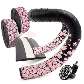ARVORUM Bike Handlebar Tape EVA (Set of 2), Road Bike Handlebar Tapes, Handle Bar Tape for Road Bike, Cherry Blossom Pattern with 4pcs Handlebar End Plugs, Soft Comfortable-Enhance Your Bike Grip