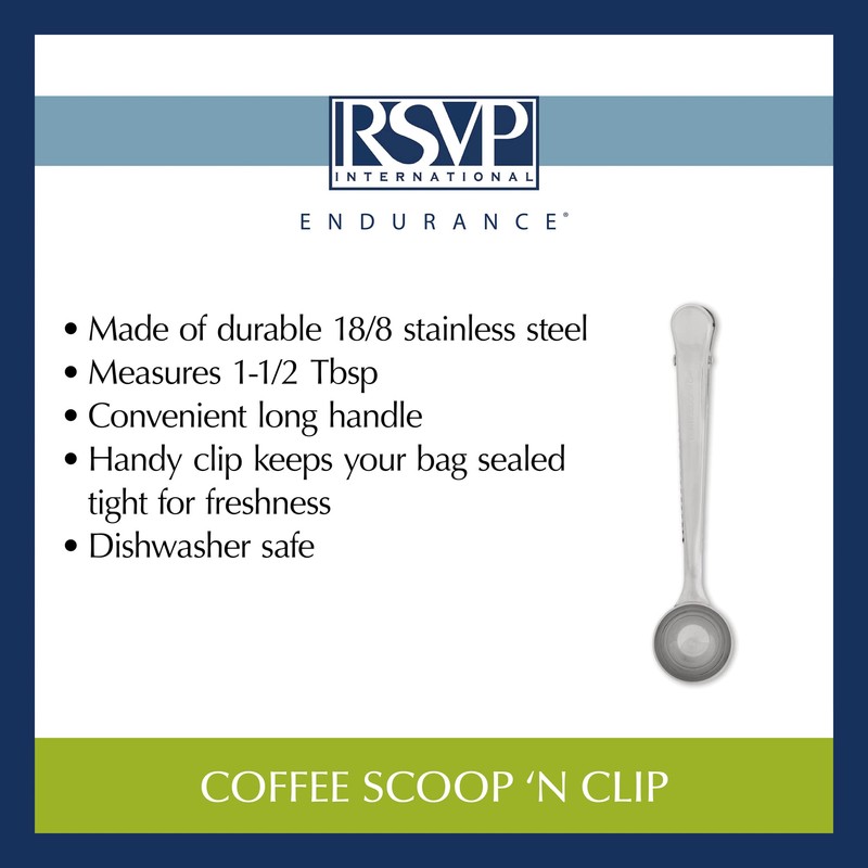 RSVP International Coffee Scoop Collection, 1-1/2 Tablespoon, Clip, Stainless Steel