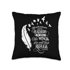 Bible & Scripture Christian T-Shirt Co. He Will Cover You With His Feathers Christian scripture Throw Pillow, 16x16, Multicolor