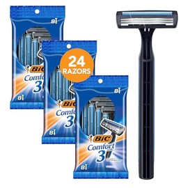 BIC Comfort 3 Disposable Razors, Long-Lasting 3-Blade Razors for Men, Perfect razors Designed for Smooth and Comfortable Shave, 24-Count