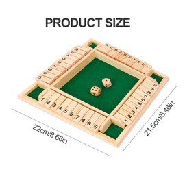 Shut The Box Game, Shut The Box Dice Game, Close The Box Dice Game, Shut The Box Game 4 Players, 2 Wooden Dice Shut The Box, 2-4 Players Family Wooden Board Table Maths, 4 Players Dice Game (Green)