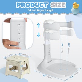 Orzbow Baby Shower Stand, Collapsible Baby Bath Stand with Foldable Chair, Adjustable Height Toddler Shower Standing Support for Infant 6-36 Months, Anti-Slip Base, Easy-Use, Gray