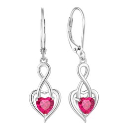 CARICY 925 Sterling Silver Hearr Earrings Infinity Dangle Earrings for Women July Ruby Birthstone Leverback Earrings Anniversary Birthday