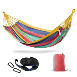 CHULIM Brazilian Double Hammock with Tree Straps,Extra Large 94x63IN,2 Persons Hammock for Backyard Patio Outdoor and Indoor,450lbs Weight Capacity,Soft Woven Cotton Fabric - Aqua Bule Stripe