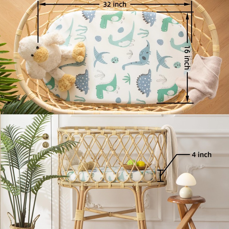 SDIII Dinosaur Bassinet Sheet 2 Pack for Boy Girl, Soft