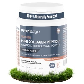 PRIMEdge Collagen Powder, Tasteless, Grass Fed, Collagen Peptides Supplement for Skin, Hair, Joints and Nail Support, Including 8 Essential Amino Acids (Type I, III), Halal & Kosher, 300g (30 Doses)