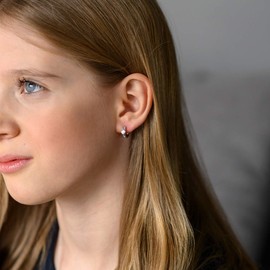 Materia Children's Earrings 925 Sterling Silver Girls – Children's Hoop Earrings Heart in 5 Zirconia Stone Colours in Gift Box, Silver, blue/silver