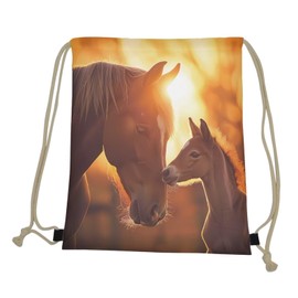 COEQINE Horses Drawstring Backpack For Teen Girls 10-12 Fashion Animal Drawstring Bookbag Lightweight Daypack,Orange