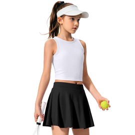 JOCMIC Girls Athletic Skort 2-in-1 Shorts Tennis Skirt with Pockets for School PE Running Sports, Black, 13-14 Years, Tag160