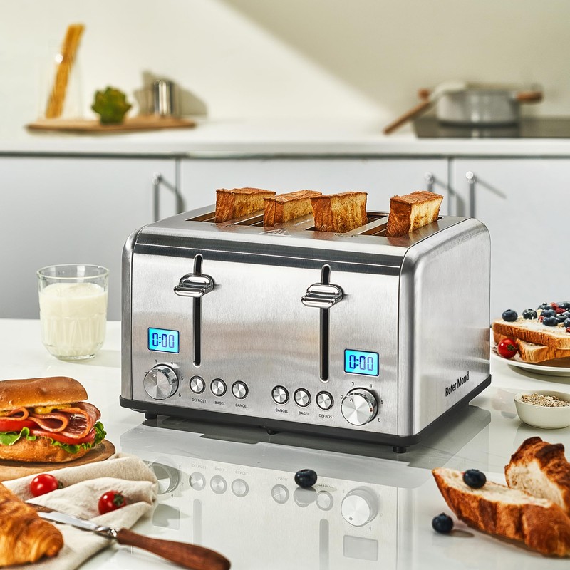 Roter Mond Countdown Stainless Steel 4 Slice Toaster with Bagel,