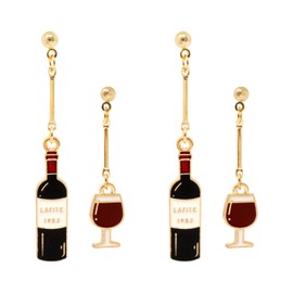 Honbay Unique Wine Glass Dangle Drop Earrings - Red Enamel Alloy Asymmetrical Party & Holiday Celebration Gift