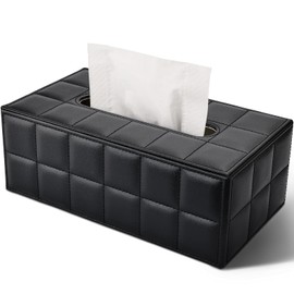 Richblue Tissue Case, Stylish, Tissue Box, Tissue Cover, Luxury PU Leather, Tissue Box, Inner Dimensions (W x D x H): Approx. 9.3 x 4.7 x 3.1 inches (23.5 x 12 x 8 cm), Paper Towel Case, Tissue Holder, Home, Office, Car, Hotel, Fashion, Interior Decoration, Gift (Black Checkered)