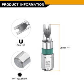 sourcing map 5pcs U Type Screwdriver Bit U6 1/4" Hex Shank 25mm/1" Length Magnetic U Shape Hex Bits S2 Steel Electric Screw Driver Bit