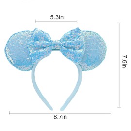 KICOFIT Mouse Ears Headbands Women Mice Ears Headhand Bows Shiny Glitter Birthday Party Themed Events (Blue sequin, One size)