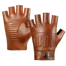 Harssidanzar Men's Motorcycle Gloves Casual Fingerless Half Finger Leather Lambskin Gloves SM054EU, Saddle, Size S