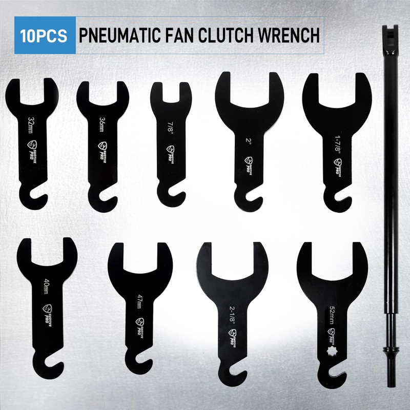 SMOTIVEPRO 10Pcs Pneumatic Fan Clutch Wrench Set Removal Tool Kit,