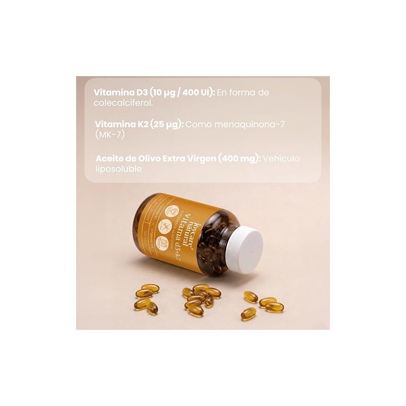 JOYCARE NATURAL Vitamina D3 y K2 Suplemento para Absorción de