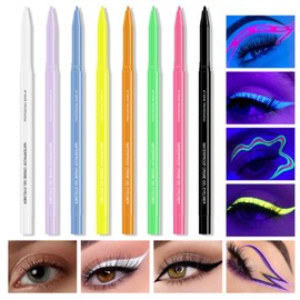 KYDA Ownest Beauty 8 Colours UV Glow Eyeliner Gel Pen, 5 Neon Colours, Glow in the Dark Eyeliner Pen, Fluorescent Rainbow Eye Makeup Pen, Under the Blacklight Eyeliner