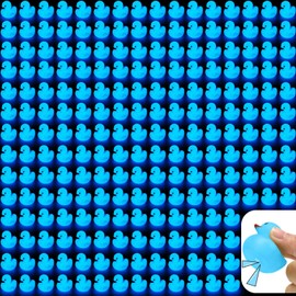 Liliful 200 Pcs 1.5 Inch Mini Rubber Ducks in Bulk Glow in The Dark Rubber Ducks Tub Toys Bathtub Duckies Fluorescent Tiny Light Up Duck Floating Squeaky Bathtub Toys for Shower Desk Home (Blue)