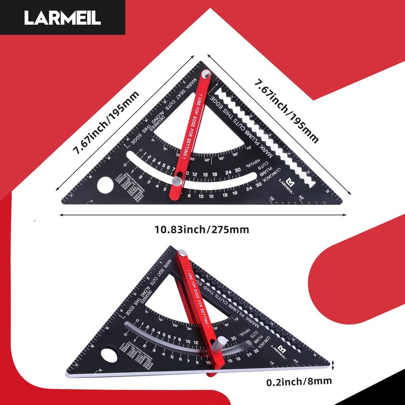 LARMEIL Carpenter Square, 7 inch Woodworking Tools Framing Square, Carpenter