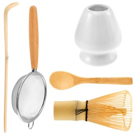5Pcs Japanese Matcha Tea Set for Beginners, Matcha Making Starter Kit with Matcha Whisk Tea Scoop Whisk Holder Safe Bamboo Matcha Whisk and Whisk Holder Set for Matcha Tea