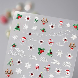 Merry Christmas Nail Stickers for Nail Art 5D Self-Adhesive Christmas Tree Santa Claus Nail Decals Embossed Xmas Bell Snowflake Nail Art Stickers Red Diamond Elk Snowman Nail Decor for Women 1 Sheets