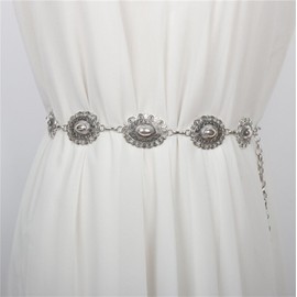 Gmhkonw Western Metal Concho Belt for Women Western Cowgirl Chain Belts for Dresses Jeans Country Concert Outfit Belt (A-silver)