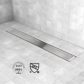 Elefloom Linear Shower Drain, Shower Drain 24 inch with Removable Grate Cover, Professional AISI 304 Stainless Steel Shower Floor Drain, Linear Drain with Hair Catcher and Leveling Feet