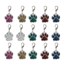 Supvox 15pcs Alloy Pendant Charm Dog Paw Prints Charm Pendant Paw Beads for DIY Necklace Bracelet (Random Colour), Alloy Steel