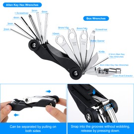 Wothfav Bicycle Repair Kit for Travel, 17 in 1 Bicycle Tool Set, Removable, Bicycle Repair Kit, Multitool Saddle Bag for Bicycle Accessories, Ebike Kit, Mountain Bike Repair Kit