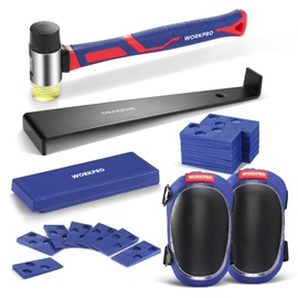 WORKPRO Laminate Flooring Installation Kit - Rubber Mallet with Fiberglass Handle, Knee Pads, Heavy Duty Pull Bar, Solid Tapping Block and Spacers - Premium Wood Flooring Installation Tool