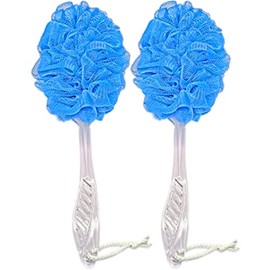 Loofah Back Scrubber for Shower,Long Handle Bath Body Brush Soft Nylon Mesh Loofah Sponge On a Stick,Exfoliating Scrub Cleaning Luffa for Elderly for Men Women(2-Pack,Bule)
