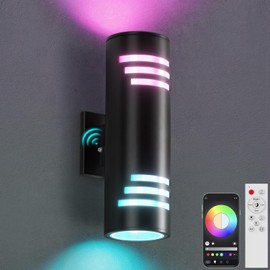 Outdoor Smart Wall Lights, RGBCW Dusk to Dawn Outdoor Light Fixture Color Changing Exterior Lights with Remote Control, Cylinder Ambiance Outside Sconce Lights Works with Alexa Google Assistant
