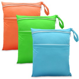 JNBGTU 3Pcs Wet Bag, Wet Dry Bags Waterproof Reusable Washable Bag Nappy Wet Bags Double Zipper Pockets Wet Dirty Laundry Bag for Swimming Camping Travel Gym Workout Beach