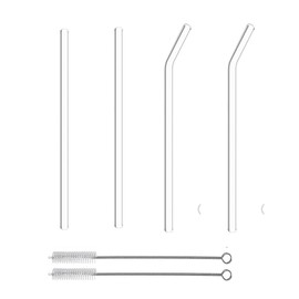 4PCS Transparent Boba Straw, Glass Smoothie Straw, Large Reusable Drinking Straw, Wide Smoothie Straws with 2 Cleaning Brushes(Bent & Straight)