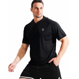 NELEUS Men's Running Shirt Workout Athletic Shirts with Hoodie Pack of 3,5112,Black/Grey/Navy Blue,Medium