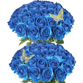 Blue Roses Artificial Flowers Velvet Silk Roses Fake Flowers Faux Artificial Roses Stem Bulk, 36Pcs Realistic Roses for Wedding Centerpieces Flower Arrangement Bridal Bouquet Valentines Day Home Decor