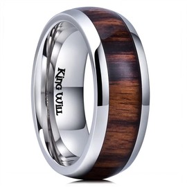 King Will NATURE 8mm Mens Real Wood Inlay Titanium Wedding Ring High Polished Dome Style10