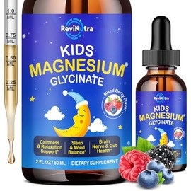 Magnesium Glycinate Liquid for Kids - Citrate, Malate with Omega-3, L-Theanine, GABA, Chamomile, 5-HTP, D3, Zinc, Kids Magnesium Drops for Sleep, Calm