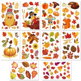 Wohohoho 10 Sheets Fall Window Clings Autumn Decor, 134Pcs Large Window Decals Fall Decors Double Sided. Maple Leaves Pumpkin Nuts Window Stickers Decorations for Party Thanksgiving Indoor Outdoor