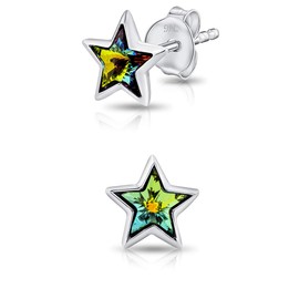 DTPsilver® Small 925 Sterling Silver and Crystal Star Stud Earrings - Diameter: 7 mm - Vitrail Medium
