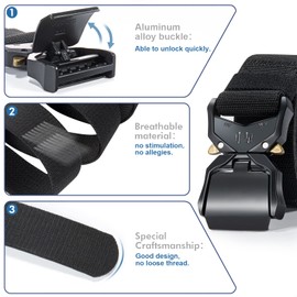 Yardoor Tactical Belts for Men,Military Hiking Rigger 1.5" Nylon Web Work Belt with Heavy Duty Quick Release Buckle