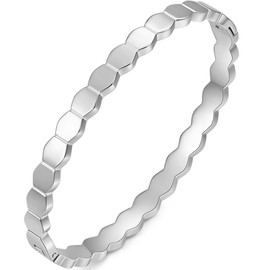 Jude Jewelers Stainless Steel Hexagon Bee Nest Stye Classic Plain Bangle Bracelet (Silver)