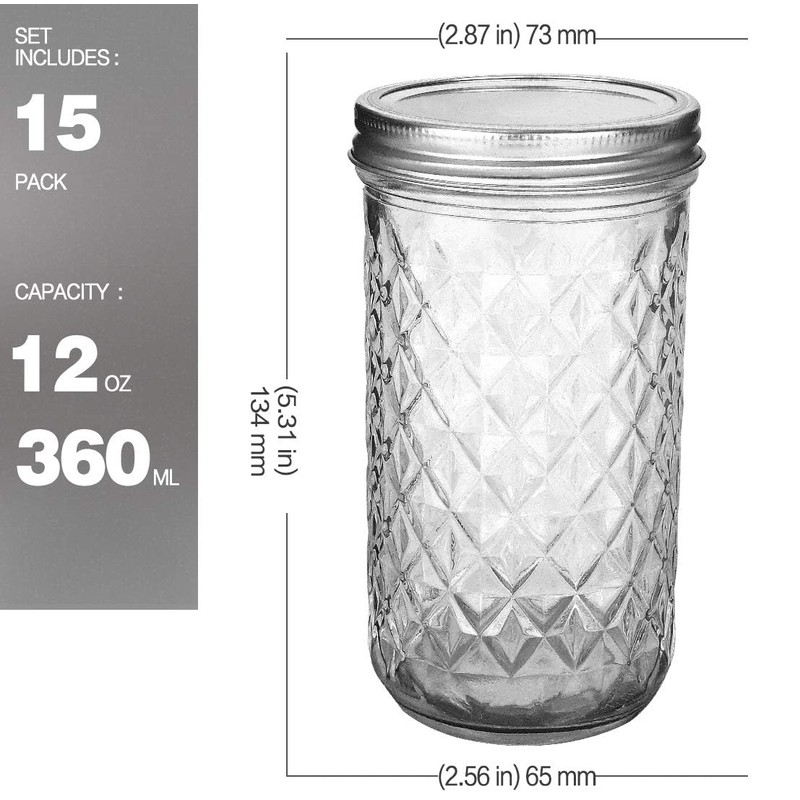 VERONES Mason Jars 12 OZ, Canning Jars Jelly Jars With