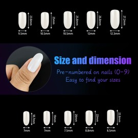 100 Pcs False Nail Tips with Storage Case-Full Cover Coffin Nails in 10 Sizes for Nail Salons and DIY Nail Art-Long Lasting and Durable Artificial Fingernails for Glamorous Looks (Oval, Natural)