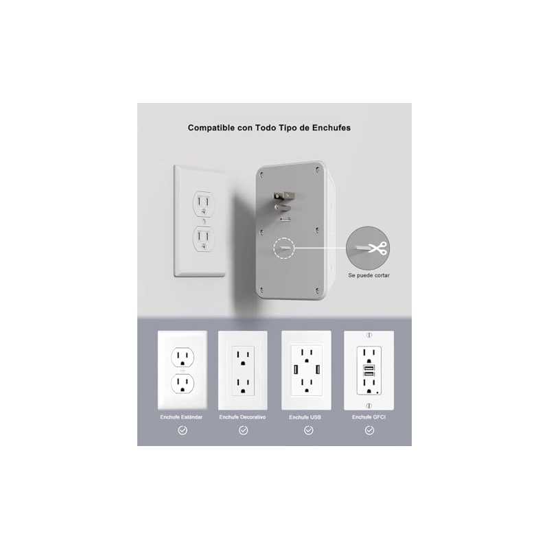 Extensor de Enchufe de Pared, Protector de Sobretensión, Extensor Enchufe